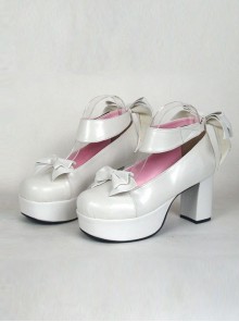 White 3.1" Heel High Adorable Suede Round Toe Cross Straps Platform Women Lolita Shoes