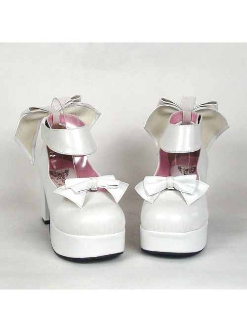 White 3.1" Heel High Adorable Suede Round Toe Cross Straps Platform Women Lolita Shoes