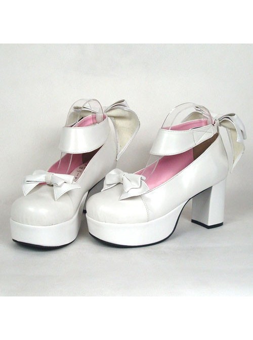 White 3.1" Heel High Adorable Suede Round Toe Cross Straps Platform Women Lolita Shoes