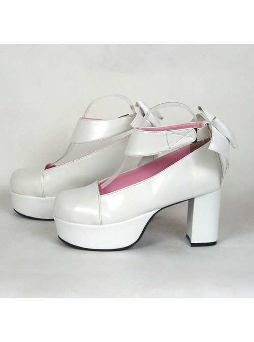 White 3.1" Heel High Adorable Suede Round Toe Cross Straps Platform Women Lolita Shoes