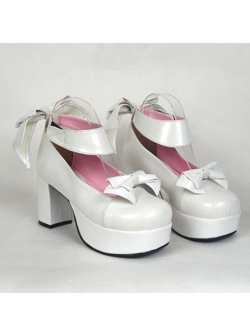 White 3.1" Heel High Adorable Suede Round Toe Cross Straps Platform Women Lolita Shoes