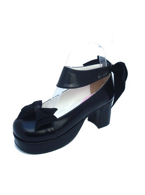 Black 3.1" Heel High Elegant PU Round Toe Cross Straps Platform Women Lolita Shoes