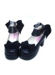 Black 3.1" Heel High Elegant PU Round Toe Cross Straps Platform Women Lolita Shoes