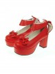 Red 3.1" Heel High Lovely PU Round Toe Cross Straps Platform Women Lolita Shoes