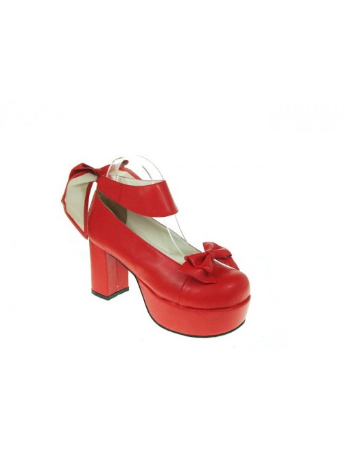 Red 3.1" Heel High Lovely PU Round Toe Cross Straps Platform Women Lolita Shoes