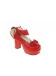 Red 3.1" Heel High Lovely PU Round Toe Cross Straps Platform Women Lolita Shoes