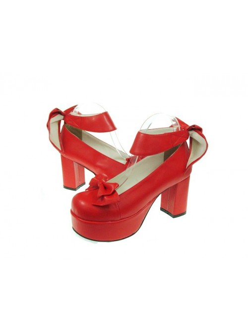 Red 3.1" Heel High Lovely PU Round Toe Cross Straps Platform Women Lolita Shoes