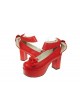 Red 3.1" Heel High Lovely PU Round Toe Cross Straps Platform Women Lolita Shoes