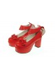 Red 3.1" Heel High Lovely PU Round Toe Cross Straps Platform Women Lolita Shoes