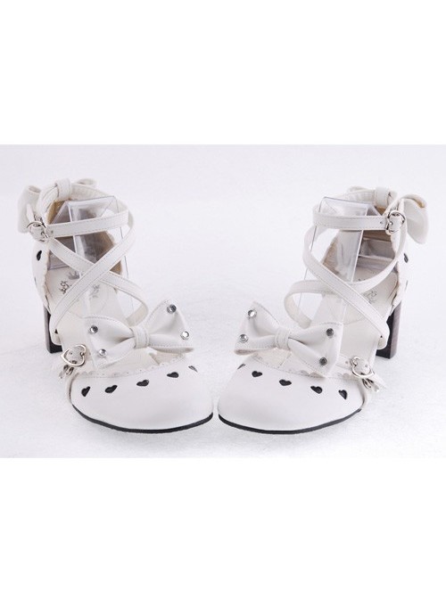 White 2.5" Heel High Elegant Patent Leather Round Toe Cross Straps Platform Women Lolita Shoes