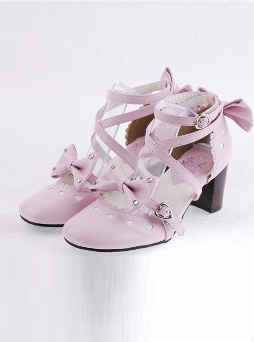 Pink 2.5" Heel High Cute Patent Leather Point Toe Cross Straps Platform Women Lolita Shoes