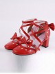 Red 2.5" Heel High Classic Synthetic Leather Point Toe Cross Straps Platform Women Lolita Shoes