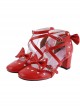 Red 2.5" Heel High Classic Synthetic Leather Point Toe Cross Straps Platform Women Lolita Shoes