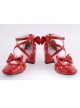 Red 2.5" Heel High Classic Synthetic Leather Point Toe Cross Straps Platform Women Lolita Shoes