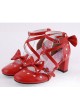 Red 2.5" Heel High Classic Synthetic Leather Point Toe Cross Straps Platform Women Lolita Shoes