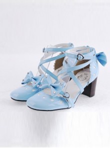Sky-Blue 2.5" Heel High Elegant Patent Leather Point Toe Cross Straps Platform Women Lolita Shoes