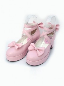 Pink 2.5" Heel High Beautiful Polyurethane Point Toe Cross Straps Platform Women Lolita Shoes