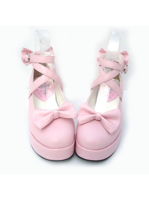 Pink 2.5" Heel High Beautiful Polyurethane Point Toe Cross Straps Platform Women Lolita Shoes