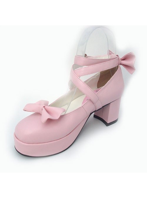 Pink 2.5" Heel High Beautiful Polyurethane Point Toe Cross Straps Platform Women Lolita Shoes