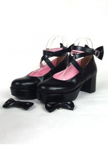 Black 2.5" Heel High Adorable Suede Point Toe Cross Straps Platform Women Lolita Shoes