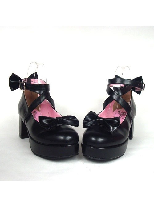 Black 2.5" Heel High Adorable Suede Point Toe Cross Straps Platform Women Lolita Shoes