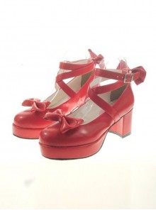 Red 2.5" Heel High Gorgeous Patent Leather Point Toe Cross Straps Platform Women Lolita Shoes