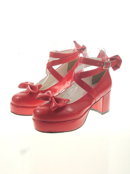 Red 2.5" Heel High Gorgeous Patent Leather Point Toe Cross Straps Platform Women Lolita Shoes