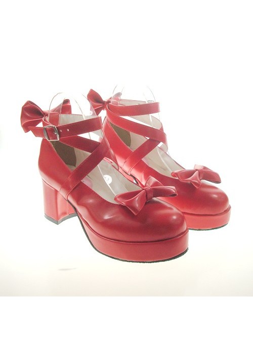 Red 2.5" Heel High Gorgeous Patent Leather Point Toe Cross Straps Platform Women Lolita Shoes