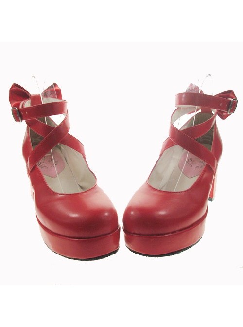 Red 2.5" Heel High Gorgeous Patent Leather Point Toe Cross Straps Platform Women Lolita Shoes