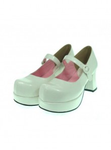 White 2.9" Heel High Cute Synthetic Leather Point Toe Cross Straps Platform Women Lolita Shoes