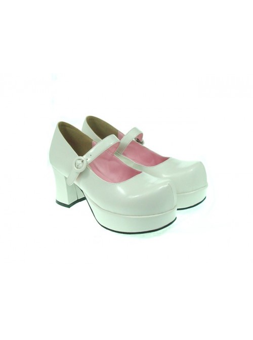 White 2.9" Heel High Cute Synthetic Leather Point Toe Cross Straps Platform Women Lolita Shoes