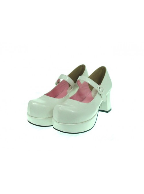 White 2.9" Heel High Cute Synthetic Leather Point Toe Cross Straps Platform Women Lolita Shoes