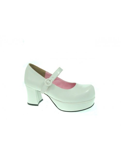 White 2.9" Heel High Cute Synthetic Leather Point Toe Cross Straps Platform Women Lolita Shoes