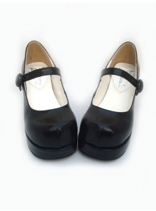 Black 2.9" Heel High Beautiful Synthetic Leather Point Toe Cross Straps Platform Women Lolita Shoes