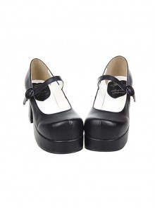 Black 2.9" Heel High Beautiful Synthetic Leather Point Toe Cross Straps Platform Women Lolita Shoes