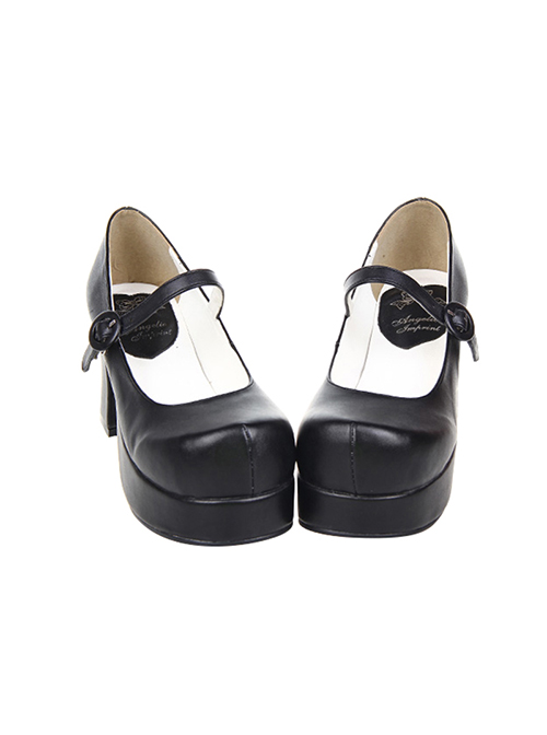 Black 2.9" Heel High Beautiful Synthetic Leather Point Toe Cross Straps Platform Women Lolita Shoes