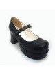 Black 2.9" Heel High Beautiful Synthetic Leather Point Toe Cross Straps Platform Women Lolita Shoes