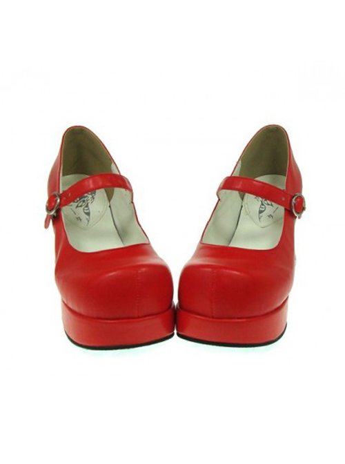 Red 2.9" Heel High Special Synthetic Leather Round Toe Cross Straps Platform Women Lolita Shoes