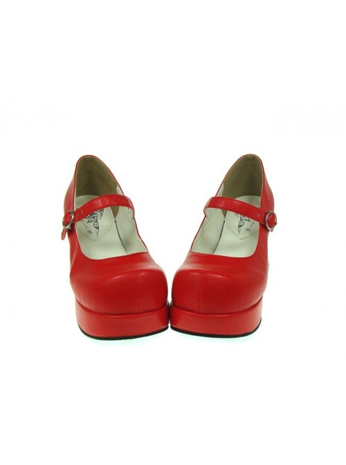 Red 2.9" Heel High Special Synthetic Leather Round Toe Cross Straps Platform Women Lolita Shoes