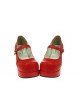 Red 2.9" Heel High Special Synthetic Leather Round Toe Cross Straps Platform Women Lolita Shoes