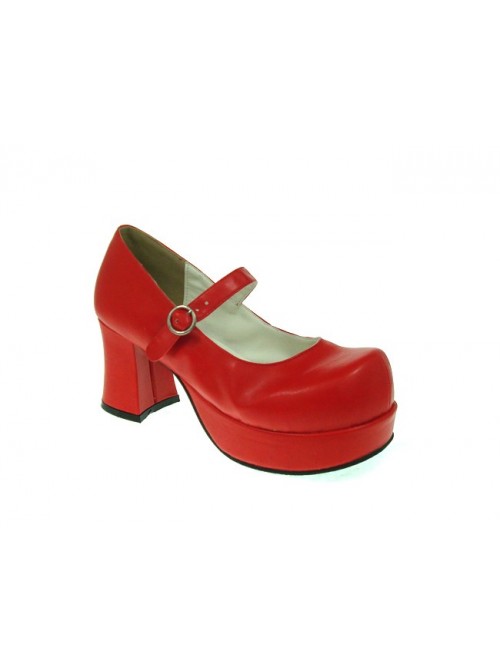 Red 2.9" Heel High Special Synthetic Leather Round Toe Cross Straps Platform Women Lolita Shoes