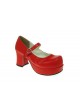 Red 2.9" Heel High Special Synthetic Leather Round Toe Cross Straps Platform Women Lolita Shoes