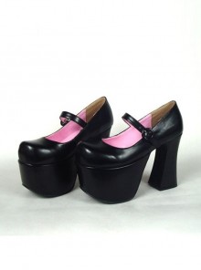 Black 4.9" Heel High Lovely Polyurethane Round Toe Cross Straps Platform Women Lolita Shoes