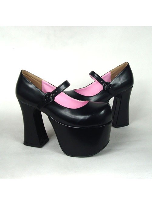 Black 4.9" Heel High Lovely Polyurethane Round Toe Cross Straps Platform Women Lolita Shoes