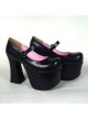 Black 4.9" Heel High Lovely Polyurethane Round Toe Cross Straps Platform Women Lolita Shoes