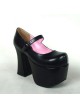 Black 4.9" Heel High Lovely Polyurethane Round Toe Cross Straps Platform Women Lolita Shoes