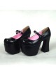 Black 4.9" Heel High Lovely Polyurethane Round Toe Cross Straps Platform Women Lolita Shoes