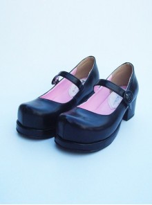 Black 1.8" Heel High Cute Synthetic Leather Round Toe Cross Straps Platform Women Lolita Shoes