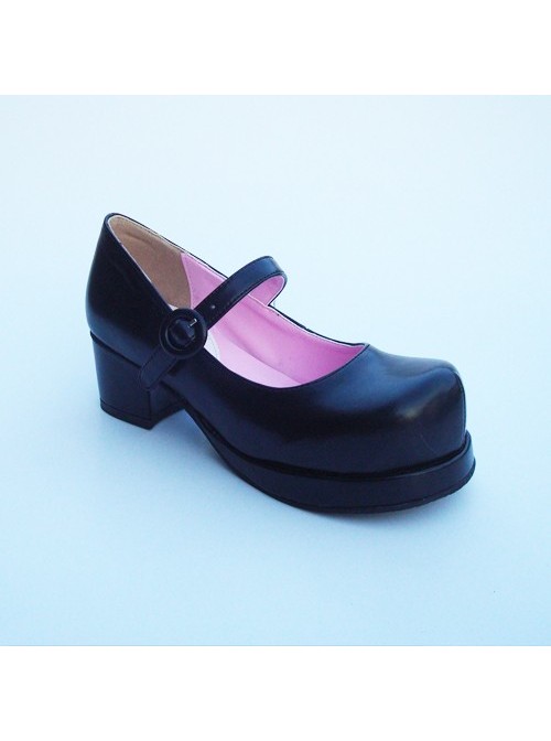 Black 1.8" Heel High Cute Synthetic Leather Round Toe Cross Straps Platform Women Lolita Shoes