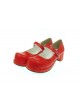 Red 1.8" Heel High Adorable Suede Round Toe Cross Straps Platform Women Lolita Shoes